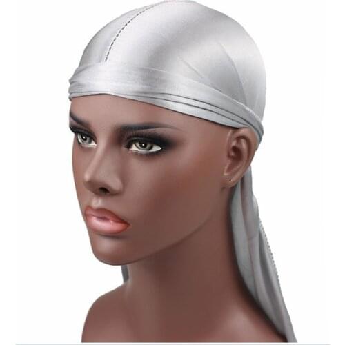 Sliky Mens Durag Hip-Hop Bandanna Cap Rapper Unisex Solid Satin Turban Hat Elastic Headband Women Du-rag Pirate Hat 22 Colors