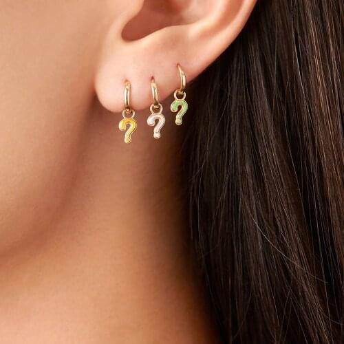 Question Mark Charm Earring Gold Color Pastel Enamel Colorful Girl Women Summer Earring Fashion