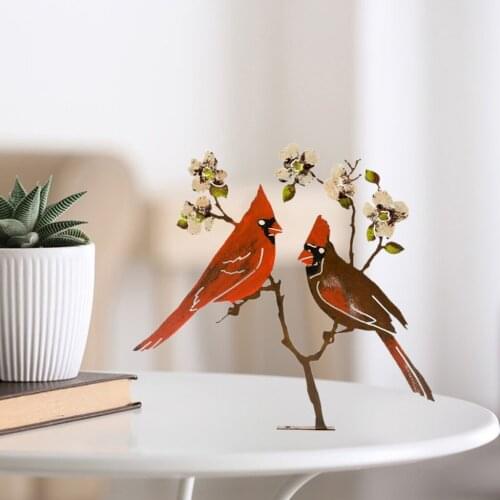 Iron Red Bird Statue Stable Free Standing Lover Ornament Sculpture Garden Decoration Lawn Lover Statue Home Decor