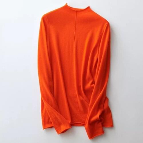 Womens French Temperament Natural Curled Mid Patchwork Half High Neck Sheep Wool Base Sweater