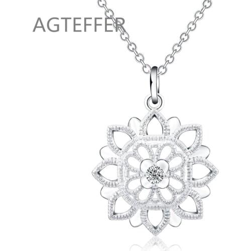 AGTEFFER 925 Sterling Silver 18 Inches Hollow Carved AAA Zircon Pendant Necklace For Women Fashion Wedding Party Charm Jewelry