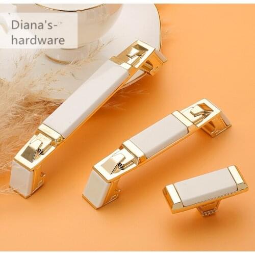 Nordic White Gold Cabinet Handles Light Luxury Kitchen Door Handles Ceramics Drawer Handles Wall DecorationFurniture Hardware