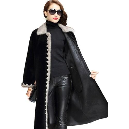 2020 Luxury Real Wool Fur Coat Female Sheep Shearing Coats Natural MInk Fur Trim Collar Long Winter Jacket Women 1821C