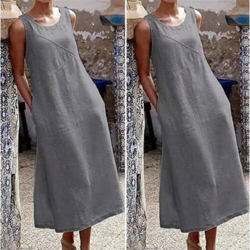 2021 Women Sleeveless Cotton Dress Casual Holiday Long Dresses Party Dress Tank Tops Sundress Bohemian Vestidos Plus Size Robe