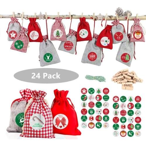 24Pcs Christmas Drawstring Bag Party Hanging Storage Candy Biscuit Gift Goodie Pouch