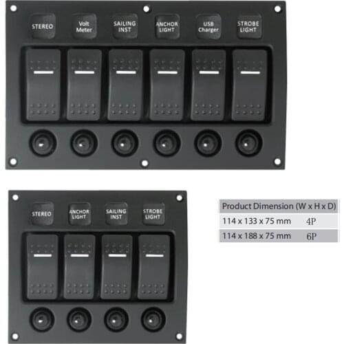 4&6 RV Control Switch Panel 12/24V Waterproof On/Off Rocker With Overload Protection Suitable For Cars Ships And Yachts