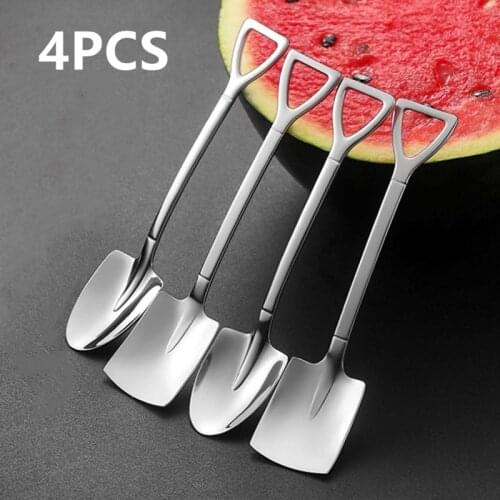 4PCS Stainless Steel Coffee Spoon Cutlery SetRetro Iron Shovel Ice Cream Spoon Scoop Creative Spoon tea-spoon Fashion Tableware