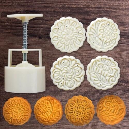 44pcs Flower Hand Press Cookie Stamp Moon Cake Decor Mould Barrel Mooncake Mold 100g Pastry DIY Tool Mid-Autumn Festival
