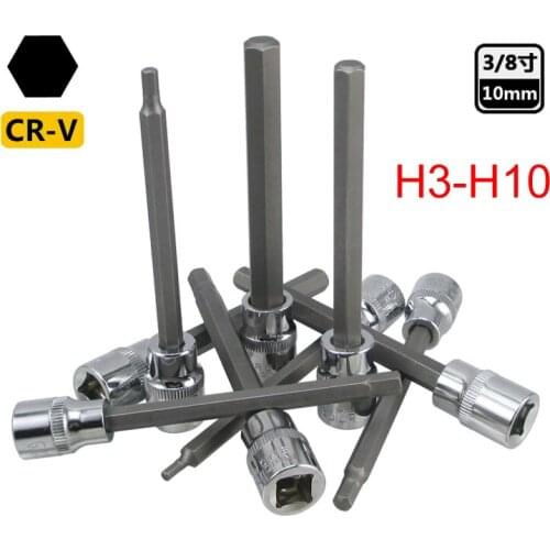 7pcs 3/8 Inch Drive Hex Bit 110mm length Sockets Set Metric Screwdriver Bits Sockets Hand Tools Socket Joint Hexagonal H3-H10