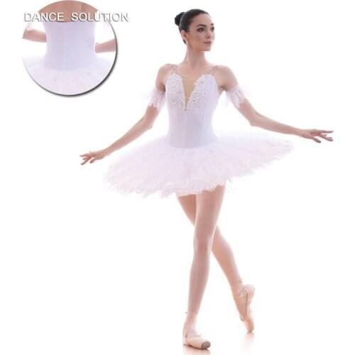 7 Layers Stiff Tulle Snow White Pre-Professional Classic Ballet Dance Tutu with Soft Tulle Arm Bands for Girls and Women BLL048