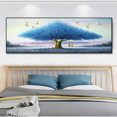 Abstract Art Blue Tree Oil Painting Canvas Painting Poster Print Nordic Wall Art Picture For Living Room Home Frameless