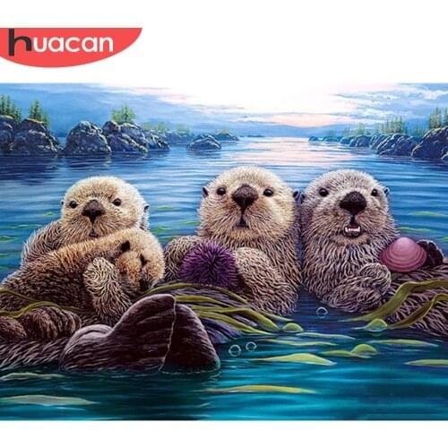 HUACAN Full Square/Round 5d Diamond Painting Sea Otter DIY Diamond Embroidery Animal Mosaic Needlework Home Decor