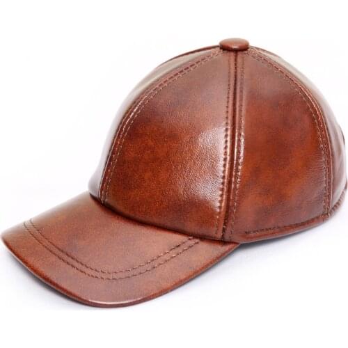 New Arrival Genuine Leather Baseball Cap Adult Autumn and Winter Outdoor Leather Cap Male Wind Proof Peaked Cap B-0608