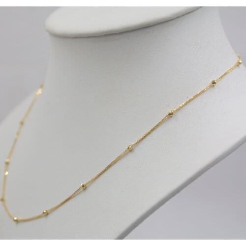 Real Solid 18k Yellow Gold Luck Wheat Chain With Carved Beads Necklace 16.5inchL