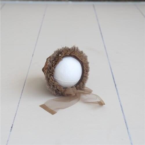 Newborn Ruffle Lace Bonnet Photography Props Crochet Mohair Bonnet HandKnitted Baby Hat Photo Shoot