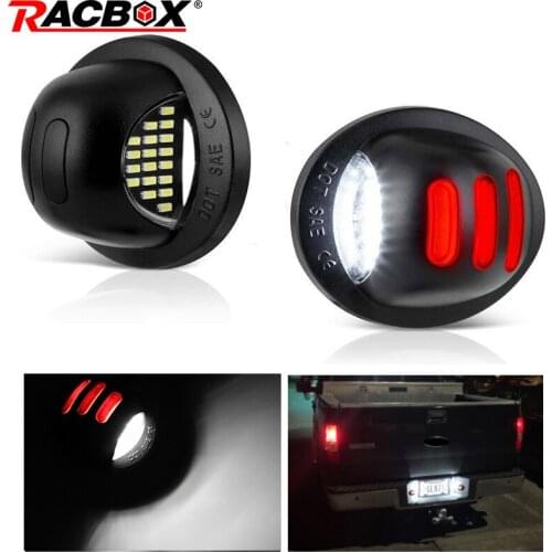 Racbox Double color LED License Plate Tag Light White 6000K Red Neon Tube warning lamp 12V For Ford 1990-2014 F150 F-250 F-350