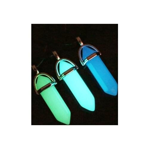 Dark Luminous Stone Fluorescent Hexagonal Column Necklace Natural Crystal Glowing in Dark Bullet Stone Pendant Leather Necklace