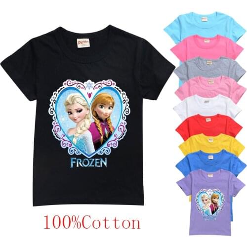 Disney Frozen Elsa Princess Print Kids T Shirts Funny Kawaii Cartoon Girls Tops Harajuku White O-Neck Short Sleeves Boys T Shirt