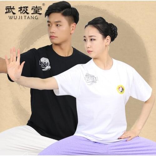 Cotton Summer Sweatshirt New Chinese Mens Womens Mandarin Collar T Shirt Kung Fu Shirts Tai Chi Chuan Wu Shu top T-shirt male