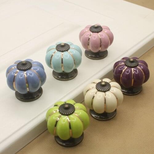 Ceramic Pumpkin Handle Color Pastoral European Modern Simple Cartoon Cabinet Drawer Single Hole Round Handle