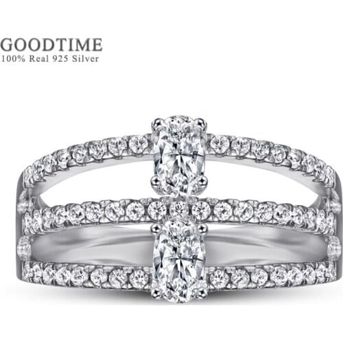 Fashion Women 925 Sterling Silver Ring Luxury Zircon Rhinestone Engagement Wedding Ring Jewelry Accessories For Bride