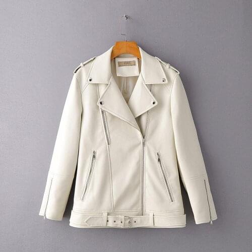 Loose lady Brand faux leather coat black faux leather jacket white biker motorcycle jacket women zipper punk autumn winter 2020