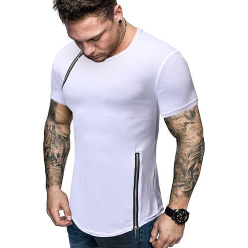 Mens brand new creative short sleeve fashion style business casual stitching zipper t shirt men streetwear