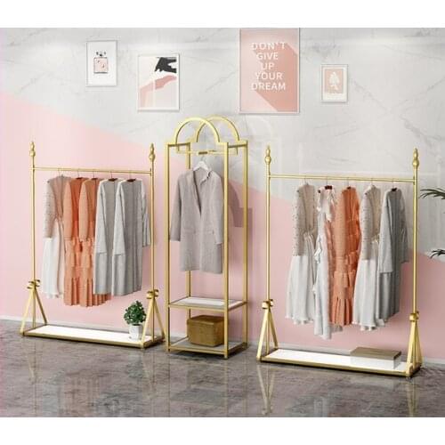 2021 new clothing store clothes display rack gold clothes hanger floor-to-floor shelf clothes rack floor-to-floor