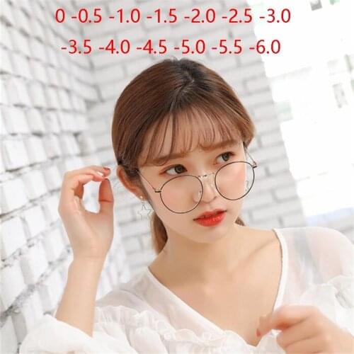 Metal Round Finished Myopia Glasses Women Men Retro Full Frame Clear Mirror Prescription Eyeglasses 0 -0.5 -1.0 -1.5 To -6.0