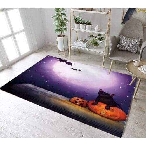 Halloween Purple Moon And Black Cat Bat Living Room Cushion Childrens Room Floor Carpet Kitchen Area Rugs Bathroom Non-Slip Mat
