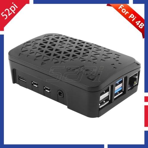 52Pi Poly Black Case ABS Plastic Raspberry Pi 4B Case With Cooling Fan For Protecting GPIO Pins Camera/ Display Module