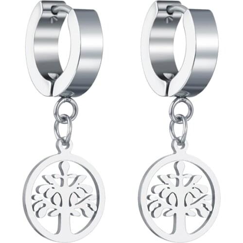 Punk Gothic Stainless Steel Stud Earrings Hollow Tree Of Life Round Fake Ear Studs Fashion Women Men Rock Jewelr Fashion