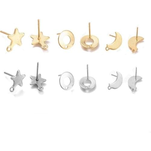 10pcs/lot 316L Stainless Steel Lovely Moon Star Earring Stud Post with Loop for Women DIYJewelry Making Findings Supplier Crafts