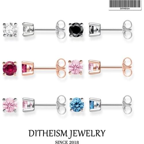 Small Round Crystal Stud Earrings, 2018 New Colorful Ear Stud Fashion Jewelry 925 Sterling Silver Trendy Gift For Women Men