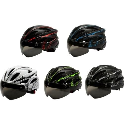 Ultralight Bike Helmet with Detachable Magnetic Goggles Visor Knob Adjustable UV Protective Sunglasses Adults Cycling Helmets