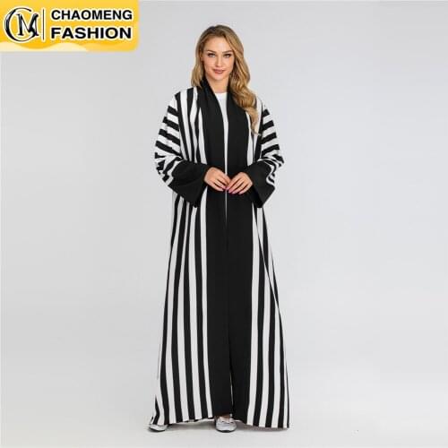 Modest Abaya Dubai Fashion Stripe printing Kimono Robe Muslim For Women Kaftan Turkish Islamic Clothing Arabic Ramadan Cardigan