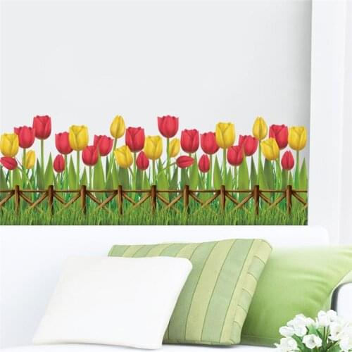 Vivid Tulip Flower Fences Baseboard Wall Stickers Home Decorations Shop Bedroom Glass Door Pvc Wall Mural Art Pastoral Decal