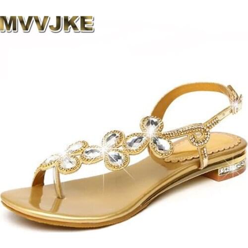 MVVJKE2021 New Bohemian Women Sandals Crystal Sandalias Rhinestone Chain Women Shoes Thong Flip Flops Zapatos Mujer