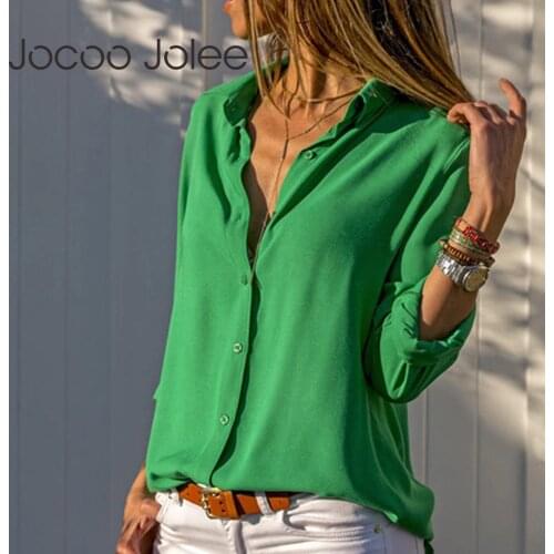 Women Tops Blouses 2019 Spring Elegant Long Sleeve Solid V-Neck Chiffon Blouse Female Work Wear Shirts Blouse Plus Size