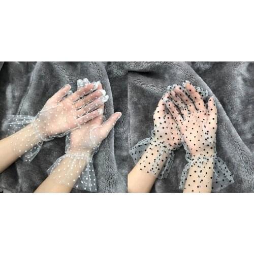 Women Short Mesh Tulle Lace Ruffled Gloves Vintage Polka Dot Sunscreen Mittens H9ED