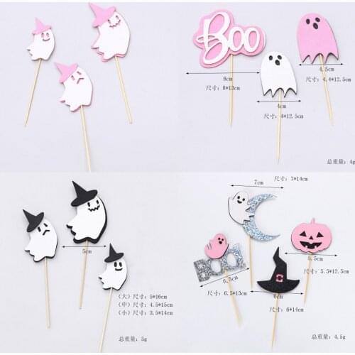 Boo Ghost Bat Dessert For Halloween Cupcake Decor Party Cake Flag Baking Supply Paper Pink Funny Cartoon Halloween Cake Topper