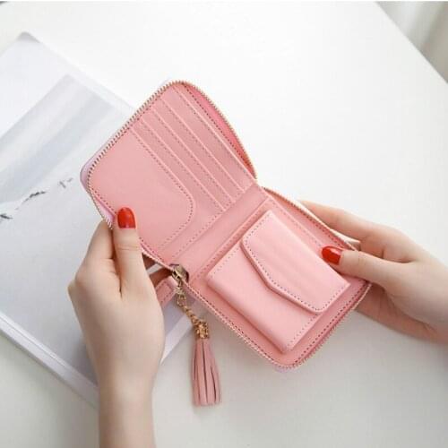 Womens Zipper Card Holder Money Simple Wallet New Women Tassel Small Wallets Ladies Pu Leather Purse Short Coin Bag Clutch