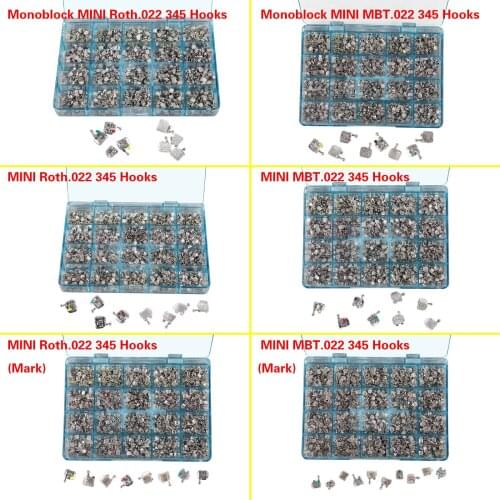 1000pcs/1 Box Dental Orthodontics 0.022 Monoblock Mini Roth MBT Bracket 345 with hook Mark