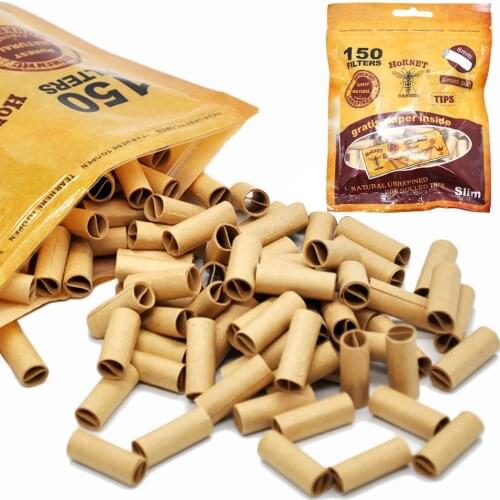 150pcs Natural Unrefined Pre Rolled Tips Cigarette Holder Filter Smoking Rolling Papers Filter Tips Rolled Cigarettes Maker Tool
