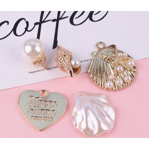 2/10pcs Diy manual accessories drip alloy shell Faux pearl ornament Material For Earring Keychain