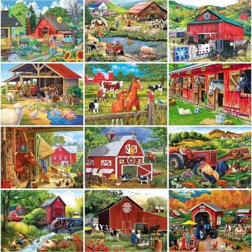 5D DIY Diamond Embroidery Farm Full Square Round Diamond Painting Landscape Moasic Art Wall Art Decorations