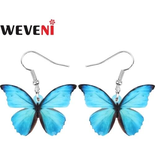 WEVENI Acrylic Blue Morpho Butterfly Earrings Big Printing Insect Animal Dangle Drop Jewelry For Women Girls Fashion Spring Gift