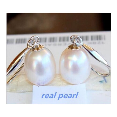 Free shipping luxury Noble jewelry AAA++ natural 11X13MM Australian south seas white pearl Dangle Silver Hook Earrings AAA