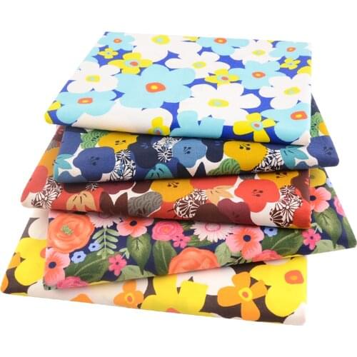 Booksew Bright Flower Printed Organic Cotton Material Twill Fabric for Sewing Women Dress Kids Cloths Quilting By the Per Meter