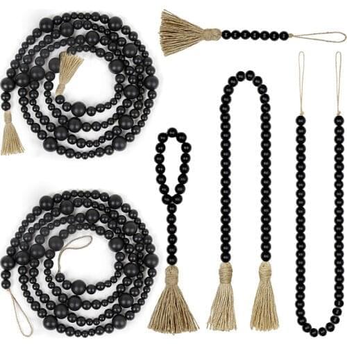 Wood Bead Garland Rustic Tassel home Rattan DIY macrame Ornament Closet Door Handle home Decor Wall Hanging Boho Gift 3 colors